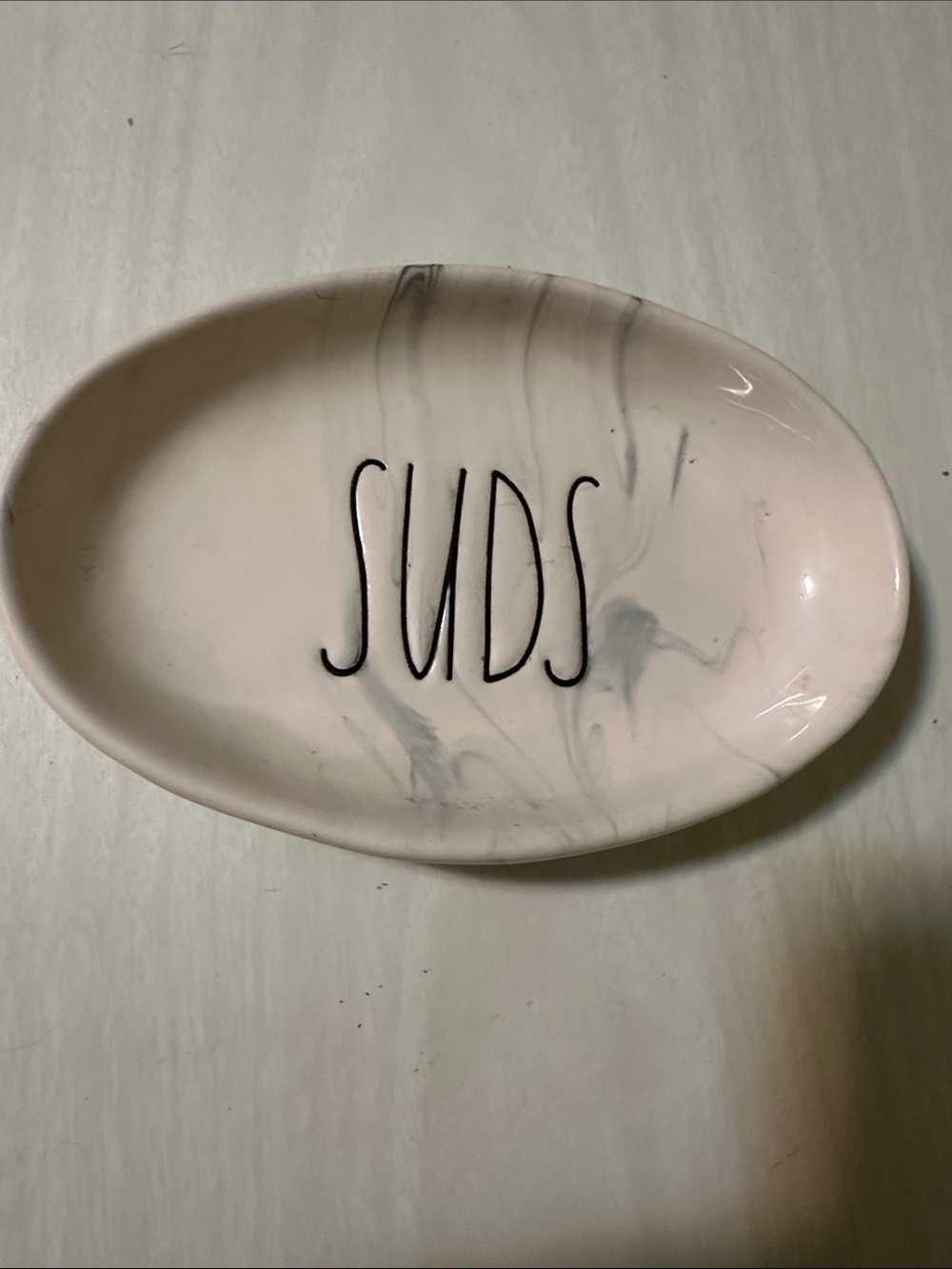 Rae Dunn White with gray faux Marble 'SUDS' Soap Dish